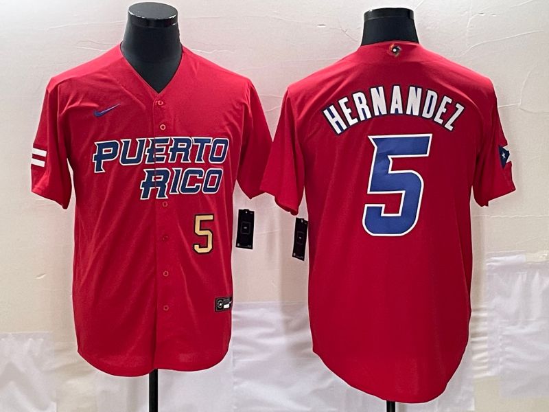 Men 2023 World Cub Puerto Rico 5 Hernandez Red Nike MLB Jersey3
